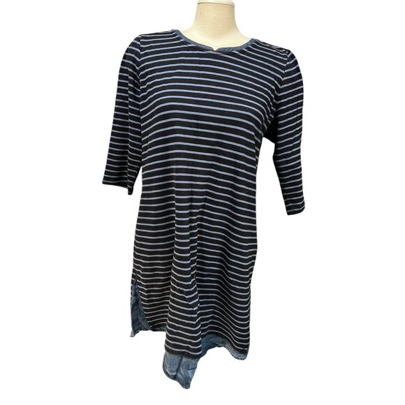 J. JIll Notched Neck Striped 3/4 Sleeve Casual Denim Lined Sheath Dress Sz Mediu - Picture 14 of 16